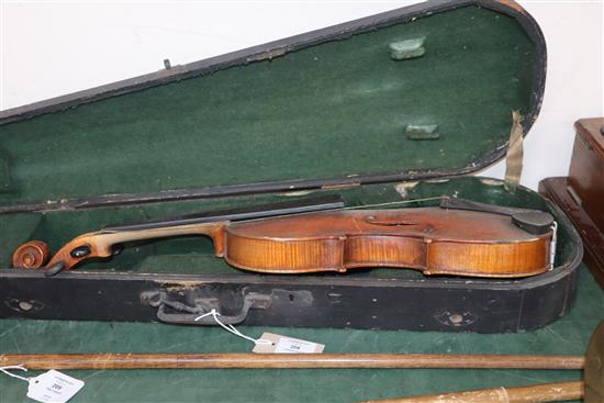 A cased double back violin, John Lamb 1917